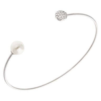 New Sterling Silver Cubic Zirconia Circle & Pearl Torque Bangle