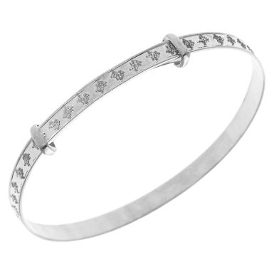 New Sterling Silver Teddy Bear Patterned Expanding Baby Bangle