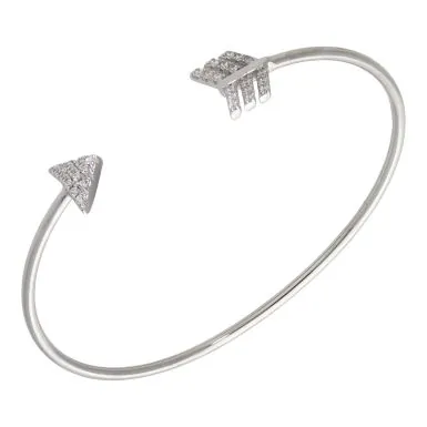 New Sterling Silver Cubic Zirconia Set Arrow Bangle