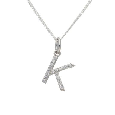 New Silver Cubic Zirconia Set Initial & 18 Inch Chain Necklace