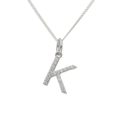 New Silver Cubic Zirconia Set Initial & 18 Inch Chain Necklace
