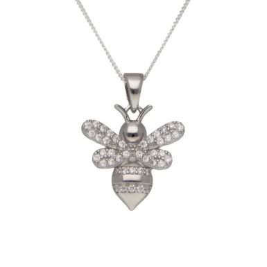 New Sterling Silver Cubic Zirconia Bee Pendant & Chain Necklace