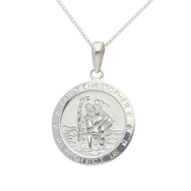 New Sterling Silver Protect Us St Chistopher Pendant & Necklace