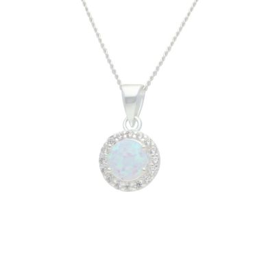 New Sterling Silver Cubic Zirconia & Cultured Opal Necklace