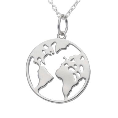 New Sterling Silver World Map Pendant & 18 Inch Chain Neckace