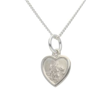 New Sterling Silver Heart St Christopher & 18" Chain Necklace