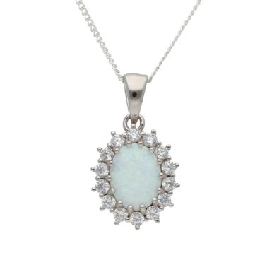 New Sterling Silver Cultured Opal & Cubic Zirconia & 18" Chain