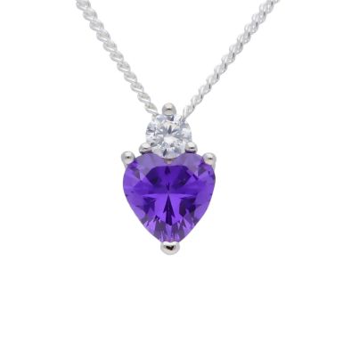 New Sterling Silver Purple Cubic Zirconia Heart & 18" Necklace
