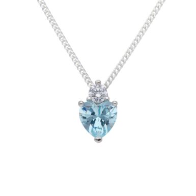 New Sterling Silver Aqua Cubic Zirconia Heart & 18" Necklace