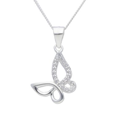 New Sterling Silver Cubic Zirconia Butterfly & 18" Necklace