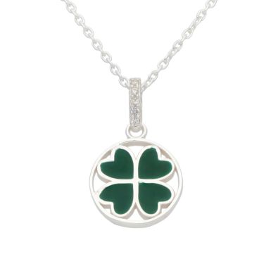 New Sterling Silver Green Four-Leaf Clover Pendant & 18" Chain
