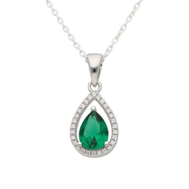 New Sterling Silver Green Cubic Zirconia Pendant & 18" Necklace