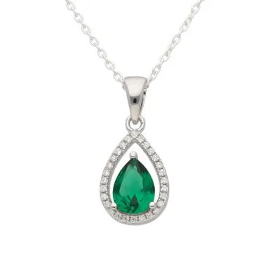 New Sterling Silver Green Cubic Zirconia Pendant & 18" Necklace