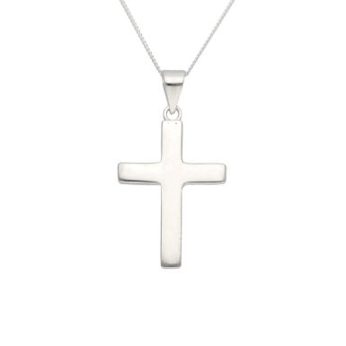 New Sterling Silver Polished Solid Cross Pendant & 18" Necklace
