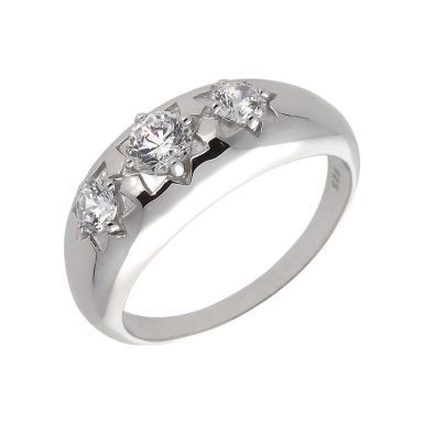 New Sterling Silver Cubic Zirconia 3 Stone Star Gents Ring