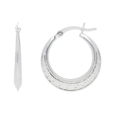 New Sterling Silver Grecian Greek Key Creole Hoop Earrings