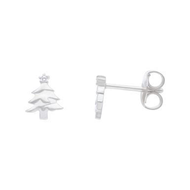 New Sterling Silver Cubic Zirconia Christmas Tree Stud Earrings
