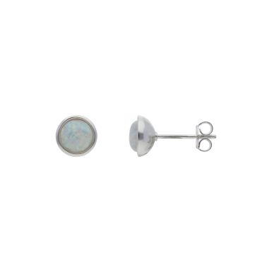 New Sterling Silver Cultured Opal Round Stud Earrings