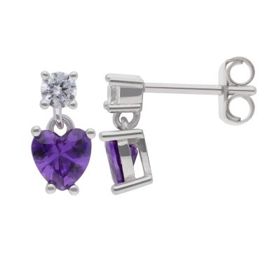 New Silver Purple Colour Cubic Zirconia Small Drop Earrings