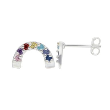 New Sterling Silver Cubic Zirconia Rainbow Stud Earrings