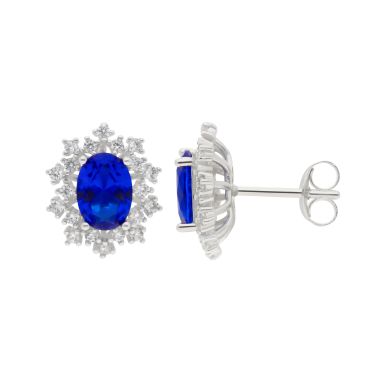 New Sterling Silver Blue Cubic Zirconia Cluster Stud Earrings