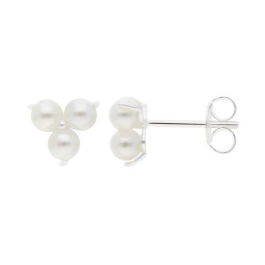 New Sterling Silver Simulated Pearl Trilogy Stud Earrings