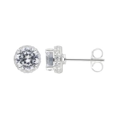New Sterling Silver Cubic Zirconia Halo Stud Earrings