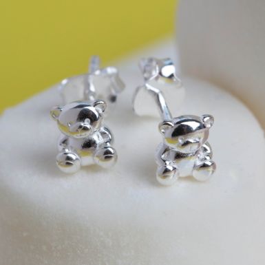 New Sterling Silver Cute Teddy Stud Earrings
