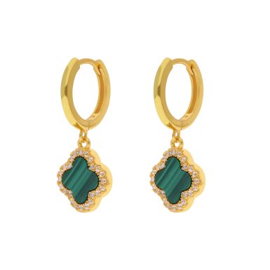 New Gold Plated Sterling Silver Malachite Petal Hoop Earrings