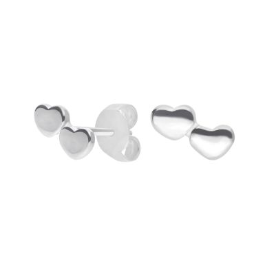 New Sterling Silver Double Heart Stud Earrings