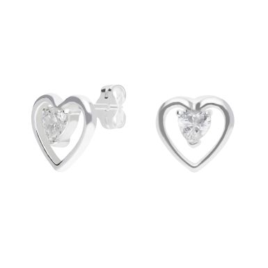 New Sterling Silver Cubic Zirconia Heart Stud Earrings