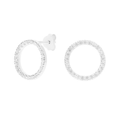 New Sterling Silver Cubic Zirconia Circle Stud Earrings