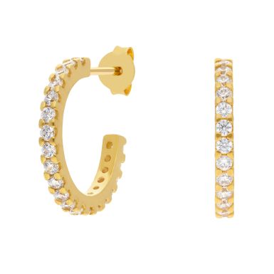 New Gold Plated Sterling Silver Gem Set Stud Hoop Earrings