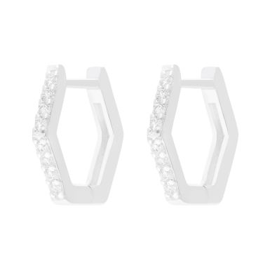 New Sterling Silver Cubic Zirconia Hex Huggie Earrings