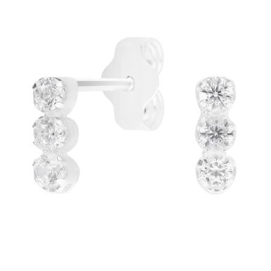 New Sterling Silver Cubic Zirconia Trilogy Stud Earrings