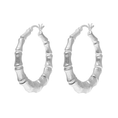 New Sterling Silver Large Bamboo Creole Hoop Earrings