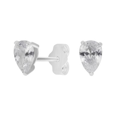 New Sterling Silver Cubic Zirconia Pear Shaped Stud Earrings