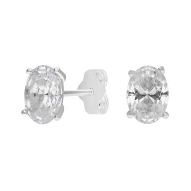 New Sterling Silver Cubic Zirconia Oval Stud Earrings