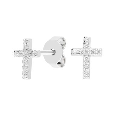 New Sterling Silver Cubic Zirconia Cross Stud Earrings