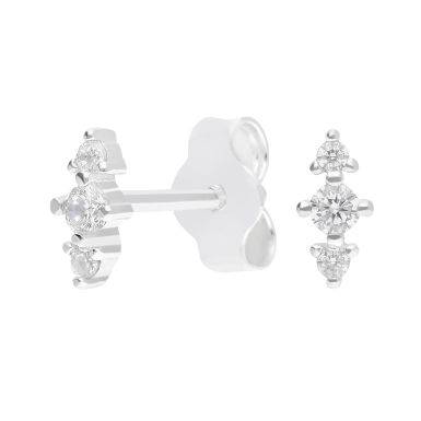 New Sterling Silver Cubic Zirconia Trio Stud Earrings