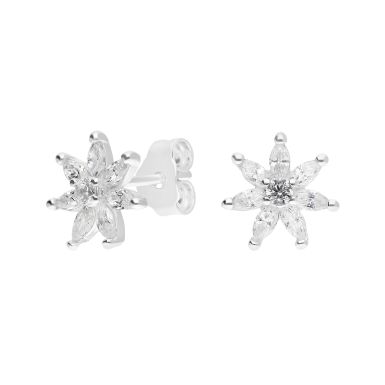 New Sterling Silver Cubic Zirconia Flower Stud Earrings