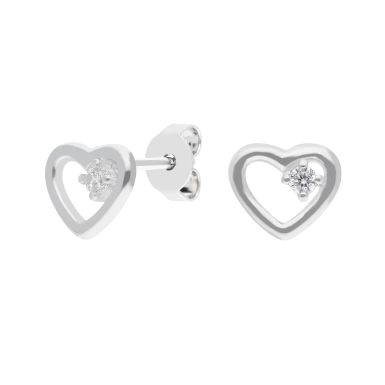 New Sterling Silver Cubic Zirconia Heart Stud Earrings