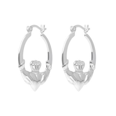 New Sterling Silver Large Claddagh Creole Hoop Earrings