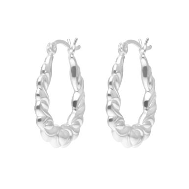 New Sterling Silver Fancy Heart Pattern Creole Hoop Earrings