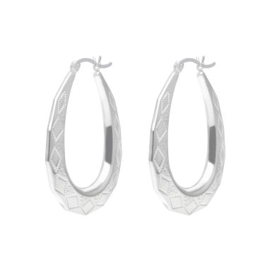 New Sterling Silver Large Oval Harlequin Creole Hoop Earrings