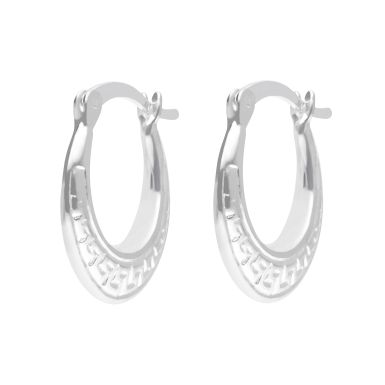 New Sterling Silver Oval Greek Patterned Hoop Earrings