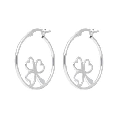 New Sterling Silver Shamrock Clover Hoop Creole Earrings