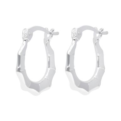 New Sterling Silver Small Bamboo Pattern Creole Hoop Earrings