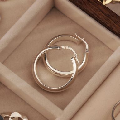 New Sterling Silver 25mm Round Chunky Hoop Earrings