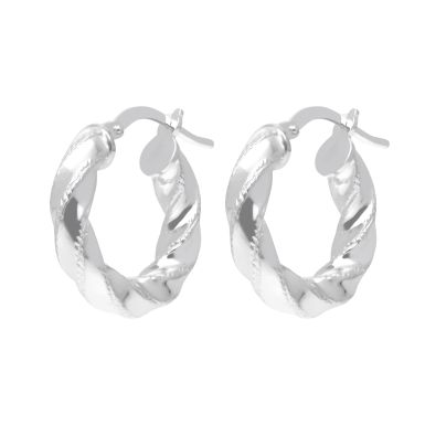 New Sterling Silver 18mm Round Twisted Hoop Earrings